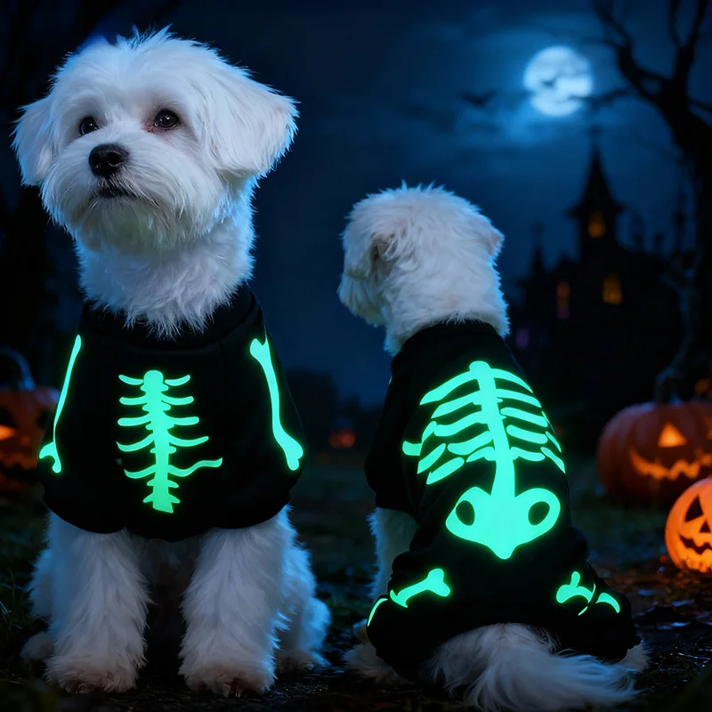New New Adjustable Glow-in-the-Dark Skull Bone Halloween Full Body Jumpsuit for Small Dogs Scary & Funny Trick-or-Treat Pet Outfit - Aliexpress Deal
