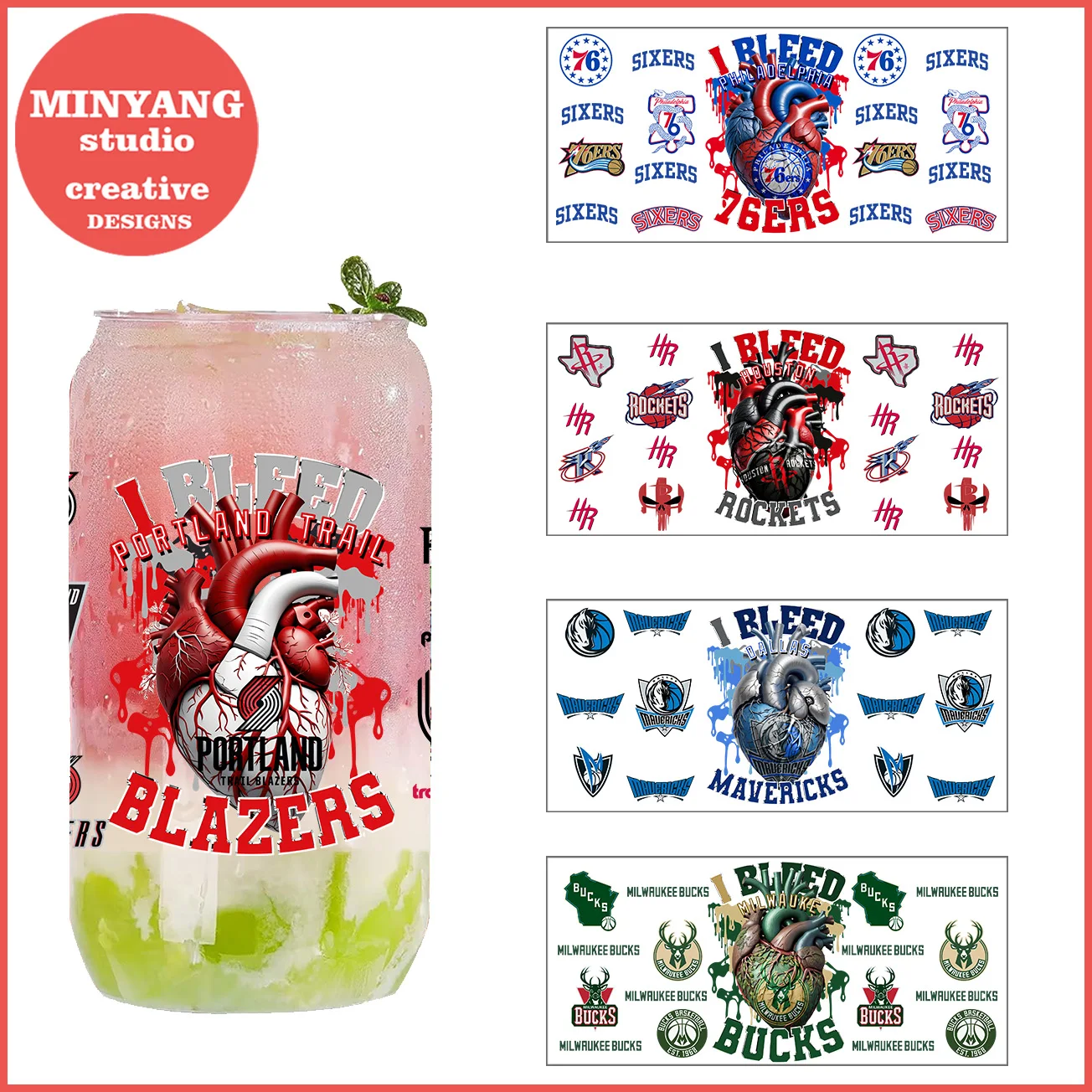 

5 sheets basketball team peel waterproof DIY Decals 3D transfers uvdtf crystal stickers 16oz uv dtf cup wraps for Libbey Glasses