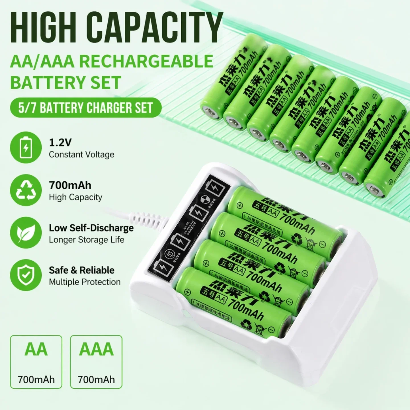 

1.2V 700mAh AA Ni-MH Battery Size 5 Nickel Metal Hydride Rechargeable Battery For RC Car Smart Lock Microphone Accessories