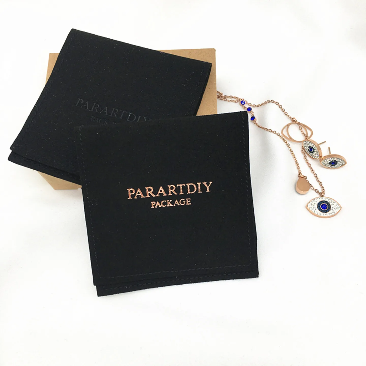 Custom Stamped logo Printed Luxury Envelope Flap Micro Fiber Suede Microfiber Envelope Jewelry Pouches and Packaging Gift Bags