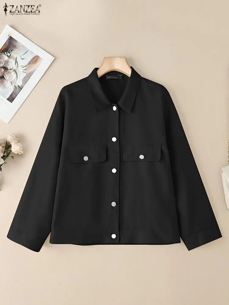 

ZANZEA Women Long Sleeve Coat 2025 Autumn Single Breasted Lapel Fashion Jackets Casual Solid Streetwear Elegant Office Outercoat