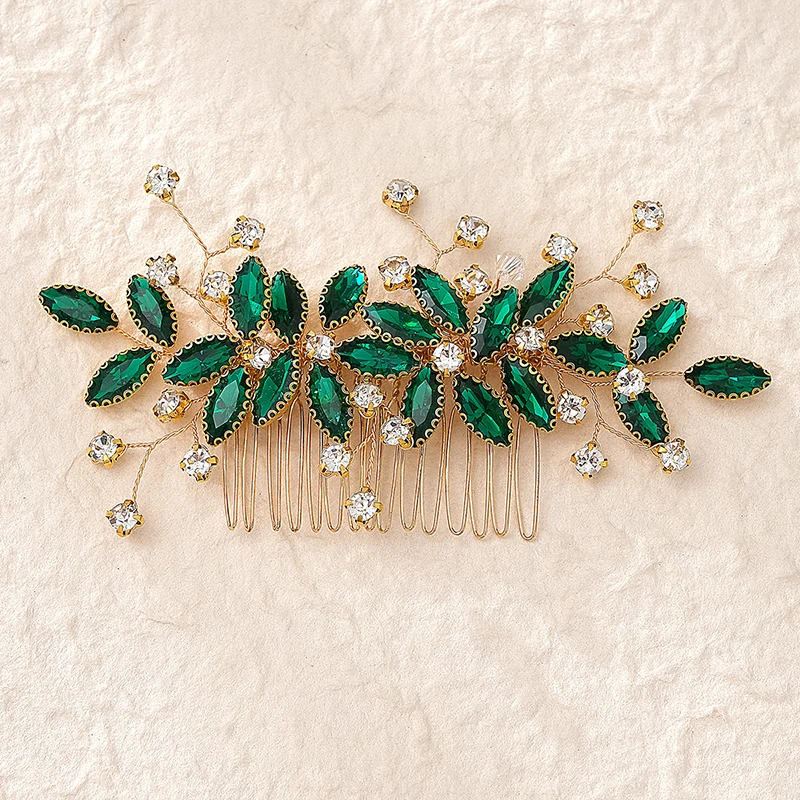 Luxury Rhinestone Hair Comb Green Premium Hair Accessories For Women Handmade Headdresses Birthday Holiday Gifts for Friend image 4