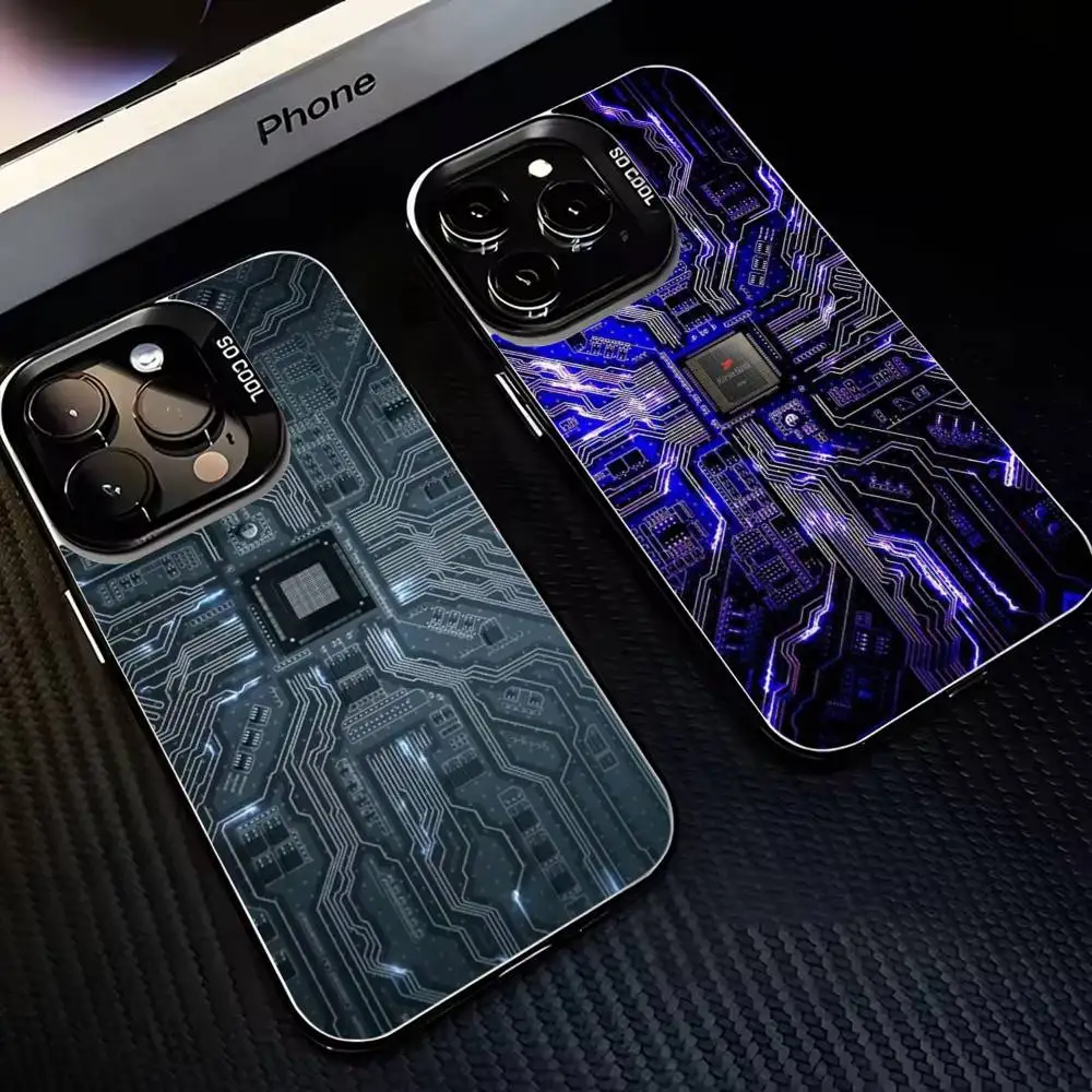 

I-Inside Circuit Board Phone Case For iPhone 16,15,14,13,12,11,Mini,Pro,MAX Black Matte Shockproof Cover