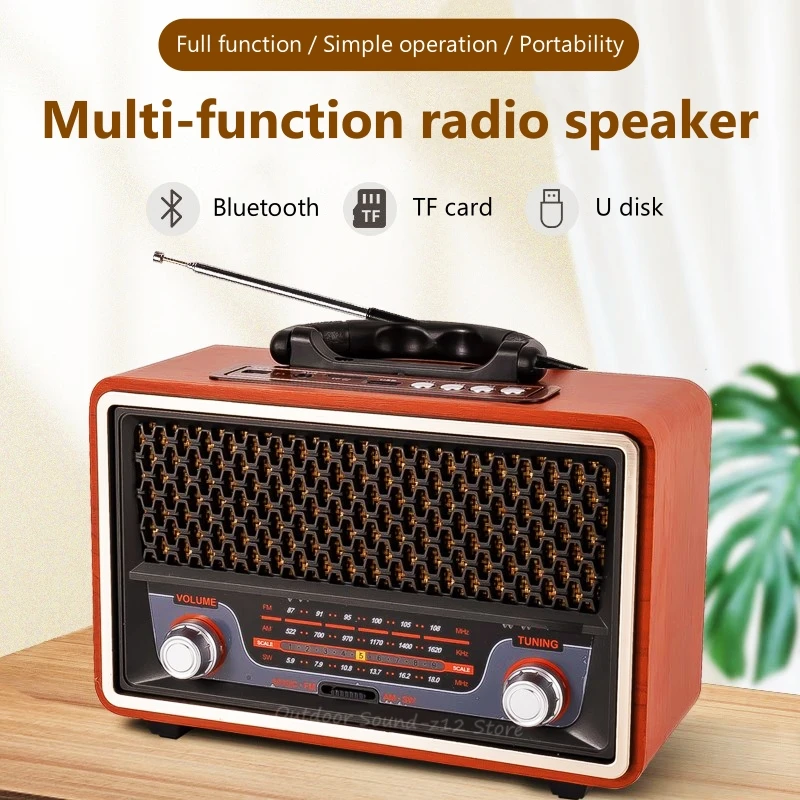 2024 New M-157BT Retro Multi Band Real Wooden Rechargeable Radio with Wireless Blue Tooth Speakers Supports Usb TF Mp3 Player