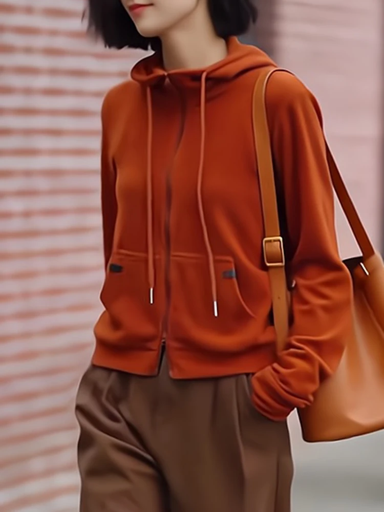

ort Double Zipper Hooded Cardigan Women's Autumn Winter Faion Loose Versatile Top Korean Sle Commute Windbreaker