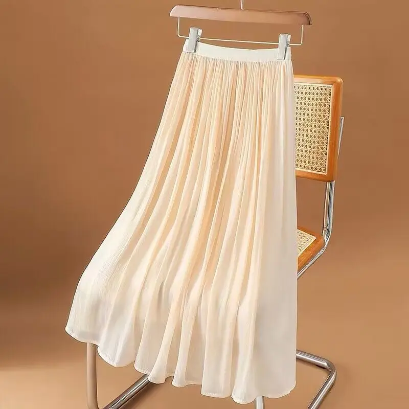 

2024 Summer New Chiffon Skirt Women's Pearlescent Skirt Women's Pleated Skirt Women's Long Skirt Women's Large Swing Skirt Women