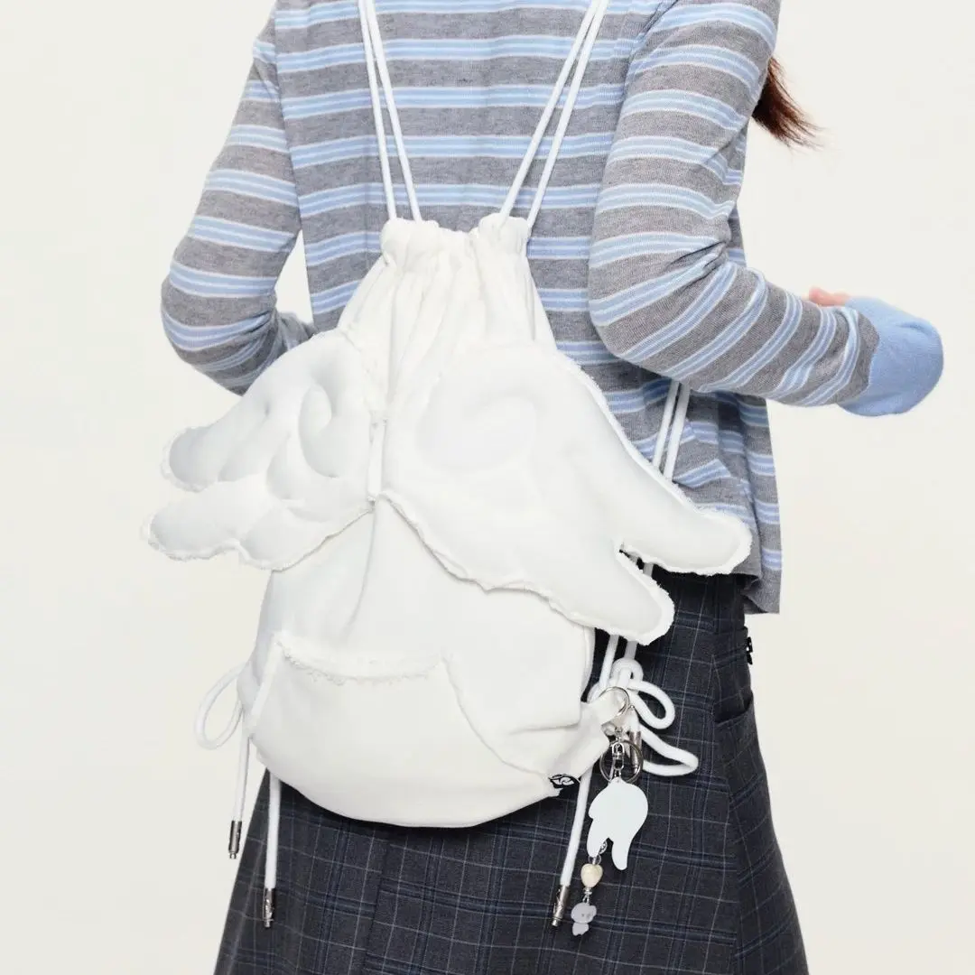 Backpack Girls Korean Fashion Sweet Wing Casual New White Backpack Korean Ladylike Women Bags