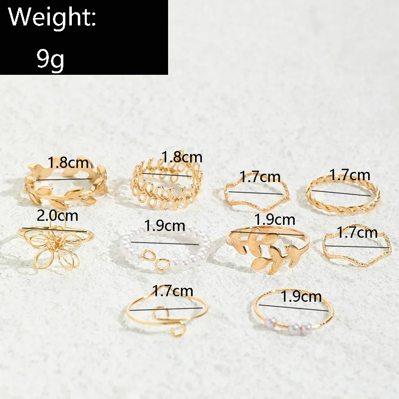 Bohemia Hollow Flower Kunckle Rings Set For Women Leaves Vine Imitation Pearl Gold Color Ring Female Boho Jewelry