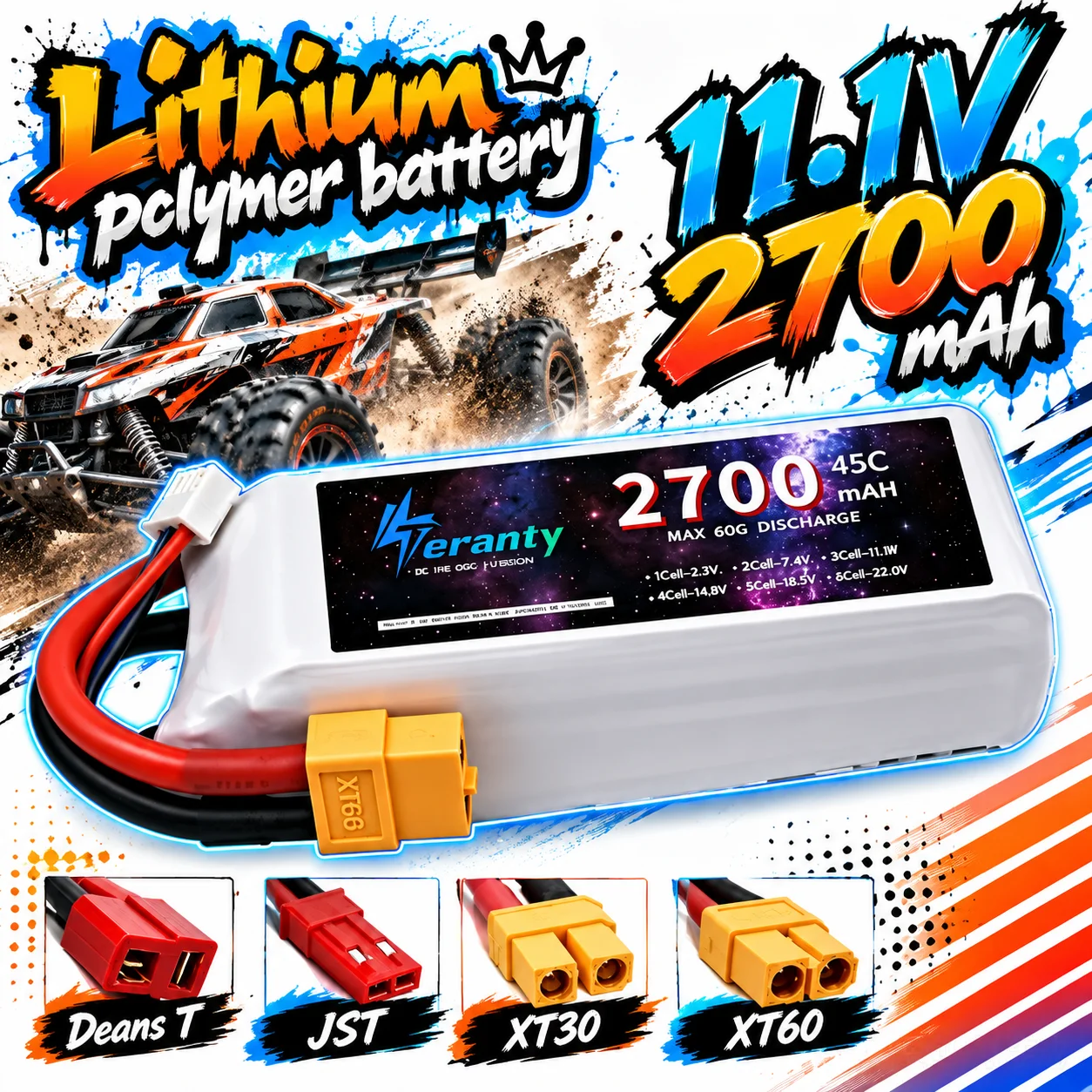 XT60 11.1V 45C 3S LiPo Battery for RC FPV Quadcopter, 1500-3000mAh High Power Pack, for Racing Freestyle Drone, Durable Strong