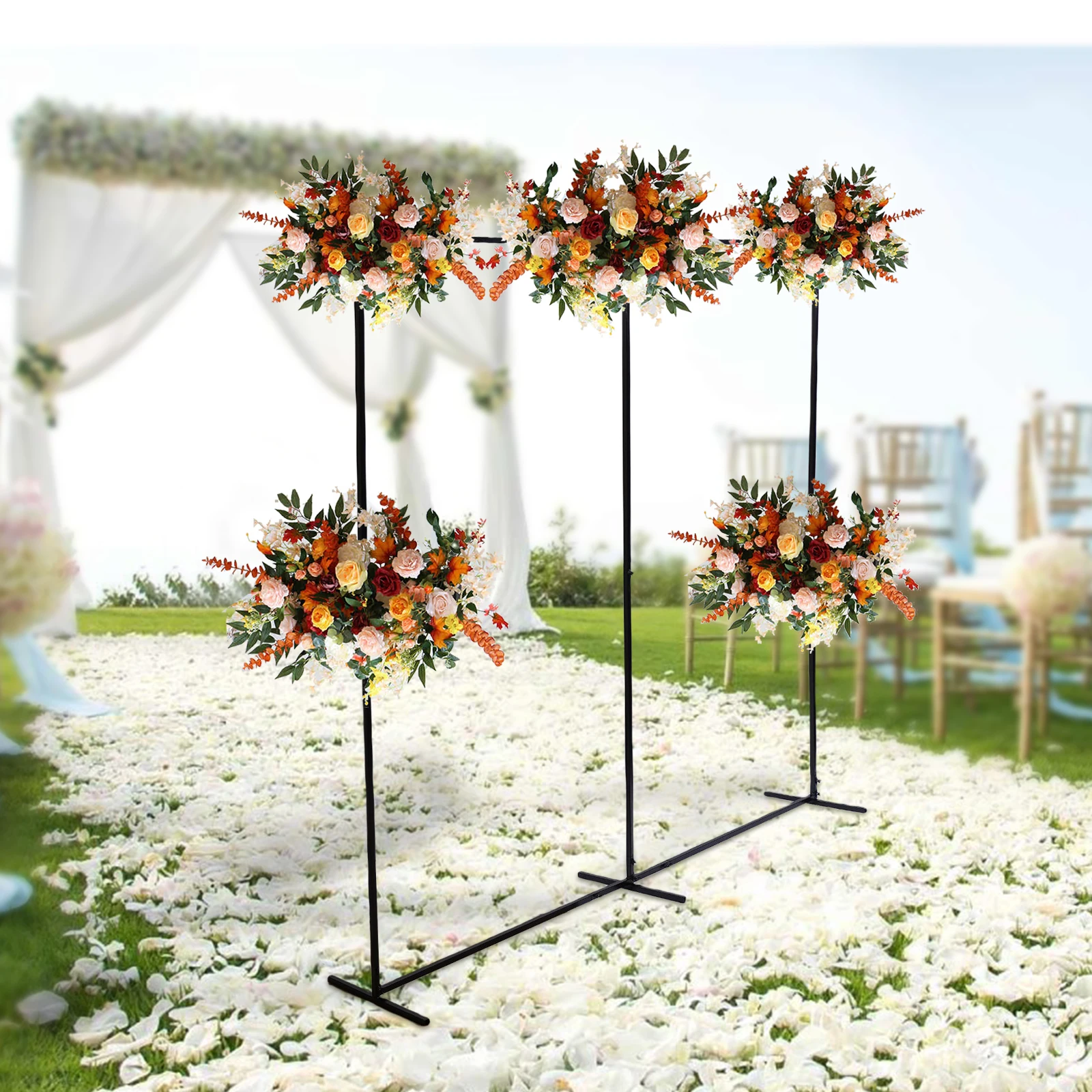 7.5*7.5ft Black Wedding Arch Metal Balloon Flowers Stand Background Bracket Garden Party Decor