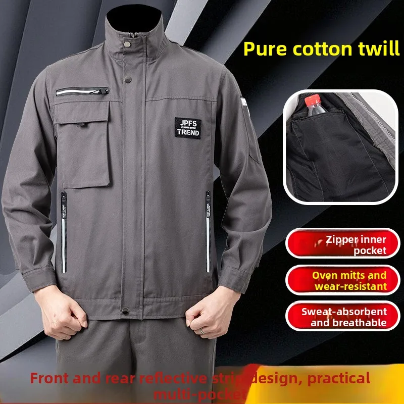 Cotton twill thick men's workwear set, wear-resistant, anti scald, auto repair construction site labor protection clothing