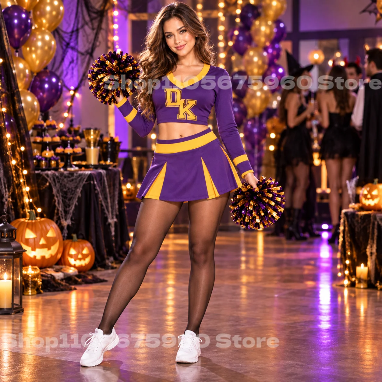 Nuevo disfraz de animadora de secundaria morado de Megan Fox 2026, uniforme de animadora Jennifer Check, conjunto de falda de competición para niña