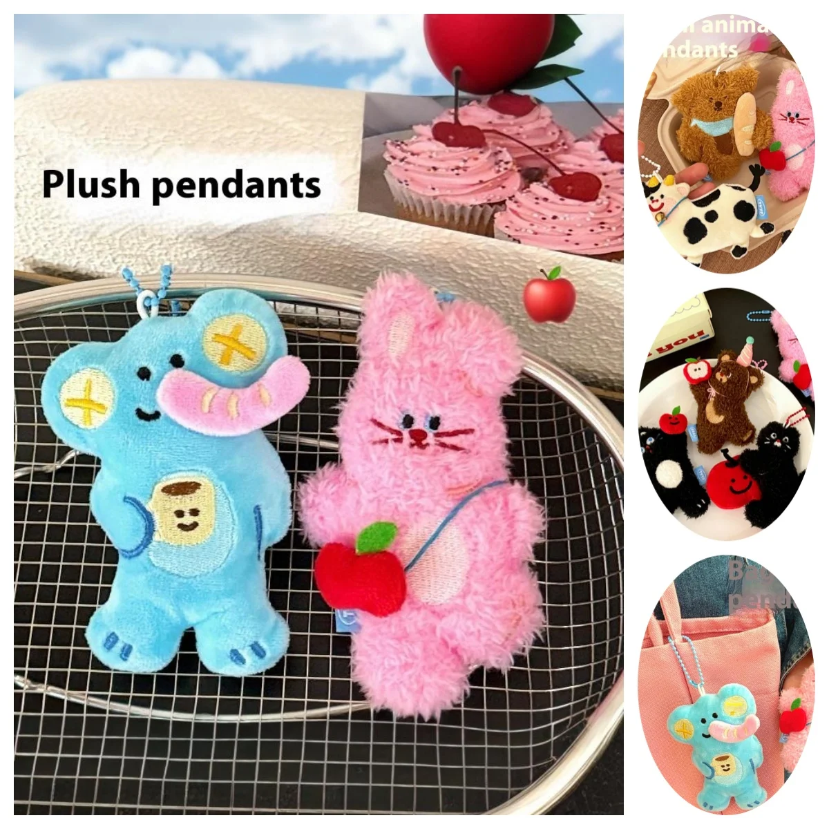 1pc Kawaii Plüsch-schlüsselanhänger Nette Puppe Anhänger Katze Elefant Kaninchen Bär Hängen Tasche Paar Plüsch Hängende Dekoration