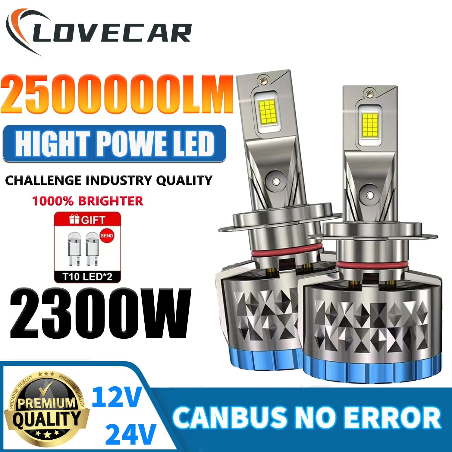 LOVECAR H7 H4 H11 LED 2500W Headlight High Power 6500K Led T Super Daytime Running Auto H4 H1 9012 HB3 9005 9006 H8 Car Light