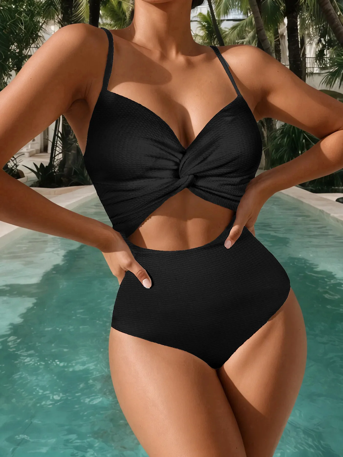 2025 White Backless Solid One-Piece Swimsuit Russian Teen Girls' Tight-Fitting Monokini Sexy Cutout Bathing Suit Summer Holiday