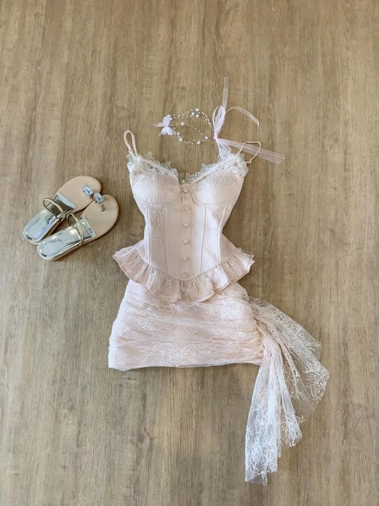 French Elegant Pure Desire Style Two Piece Suit Women Sexy Camisole Top Tight Bodycon Skirt Trendy Night Out Dating Outfit 2026 view 5