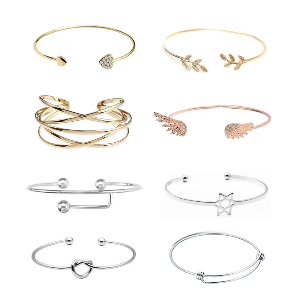 Fashion Wire Silver Plated Gold Color Expandable Adjustable Cuff Bangles Bracelets Girls Women Ladies Bohemia Boho Indian Bangle