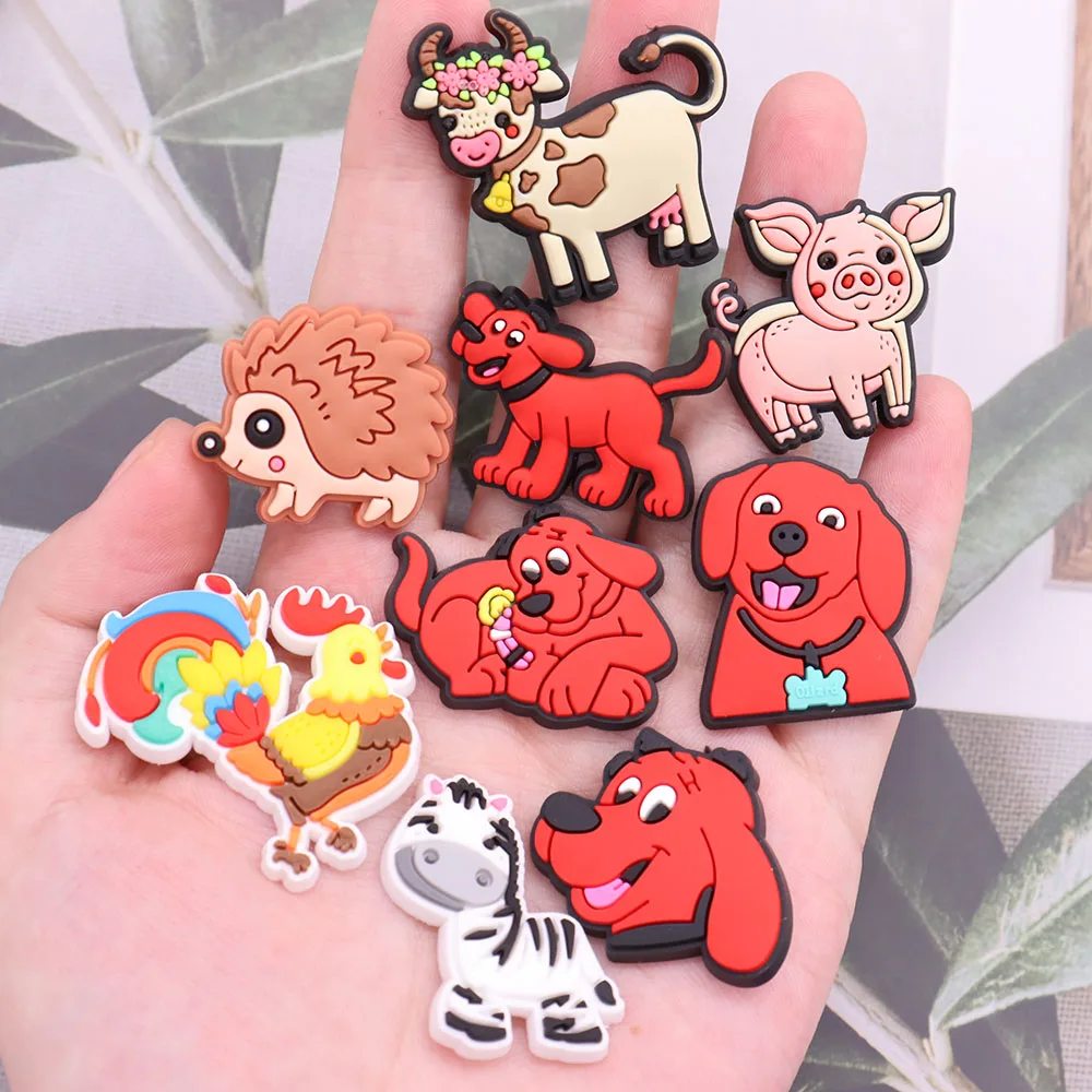 New Styles 1-14Pcs PVC Dogs Cow Sheep Slippers Shoe Charms Buckle Clog Boys Girls Animals Designer Shoes Decoration