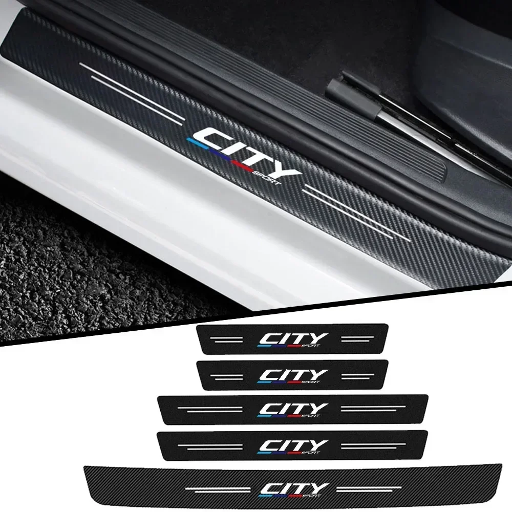 Carbon Fiber Car Door Sill Anti Scratch Protector Plate Stickers For Honda CITY Logo Rear Trunk Threshold Bumper Guard Decals