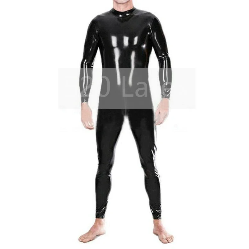 

Fetish Natural Latex Men's Catsuit Back Neck to Crotch Zipper Back To Basic Rubber Bodysuit Jumpsuit 0.4mm Halloween Cosplay