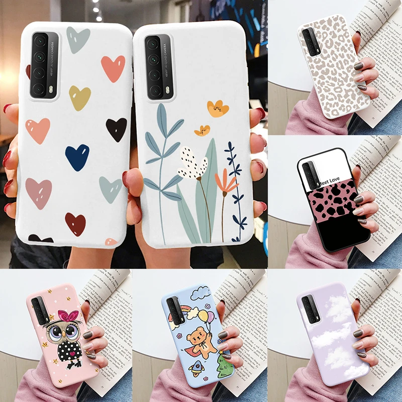 Flowers Funda For Huawei P Smart 2021 Capa Y7A Phone Case Soft Silicone Cute Cat Bear Back Cover For Y7 A PSMART 2021 Coque Bags