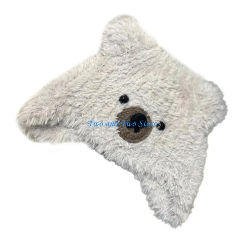

HX6F Bear Pattern Hat Adult Soft Plush Hat Thicken Female Hat Versatiles Stylish Hat for Cold Weather