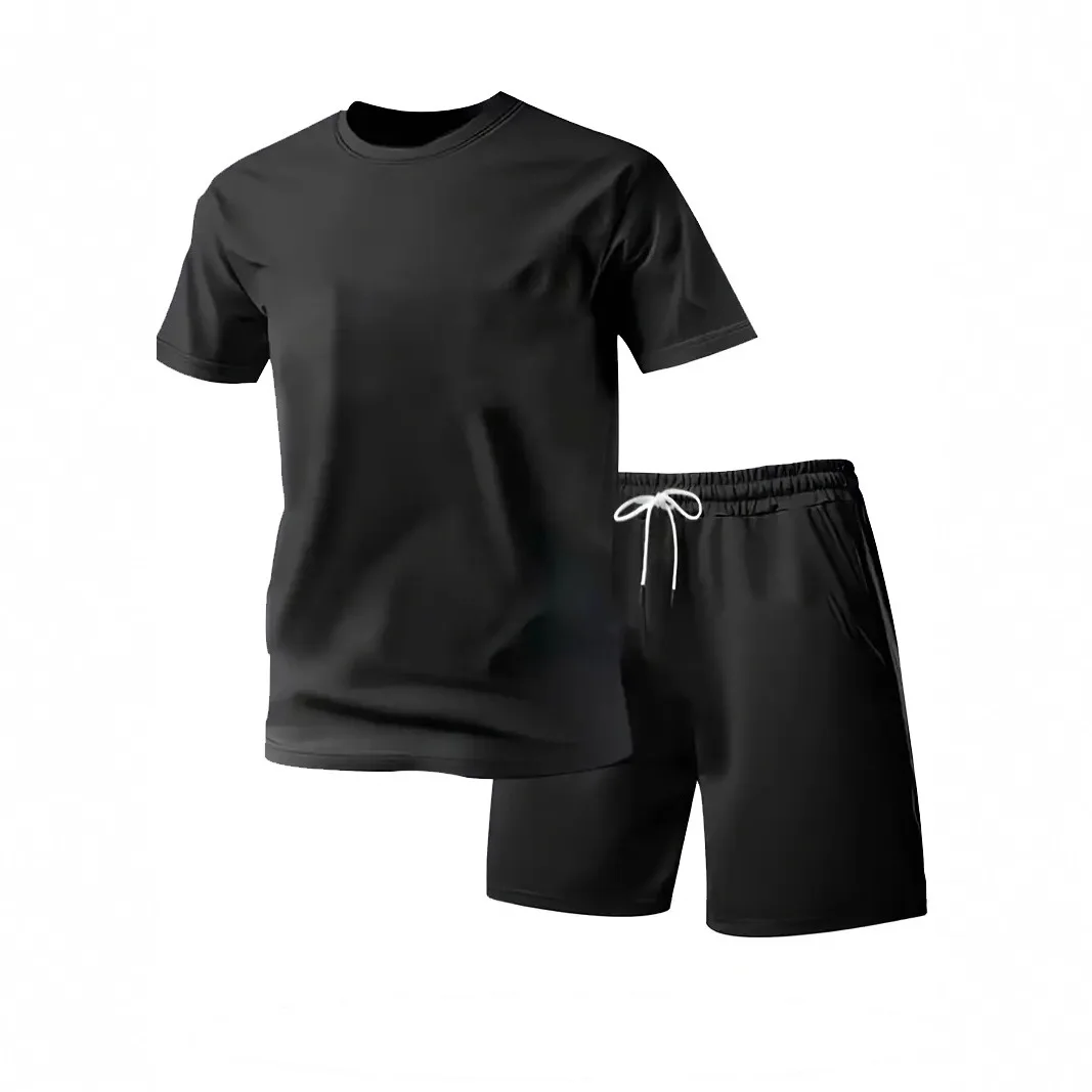 Loose Men's Summer Sporty Short Sleeve T-Shirt Shorts Set Casual Versatile Polyester Fabric Two-Piece Suit for Youth