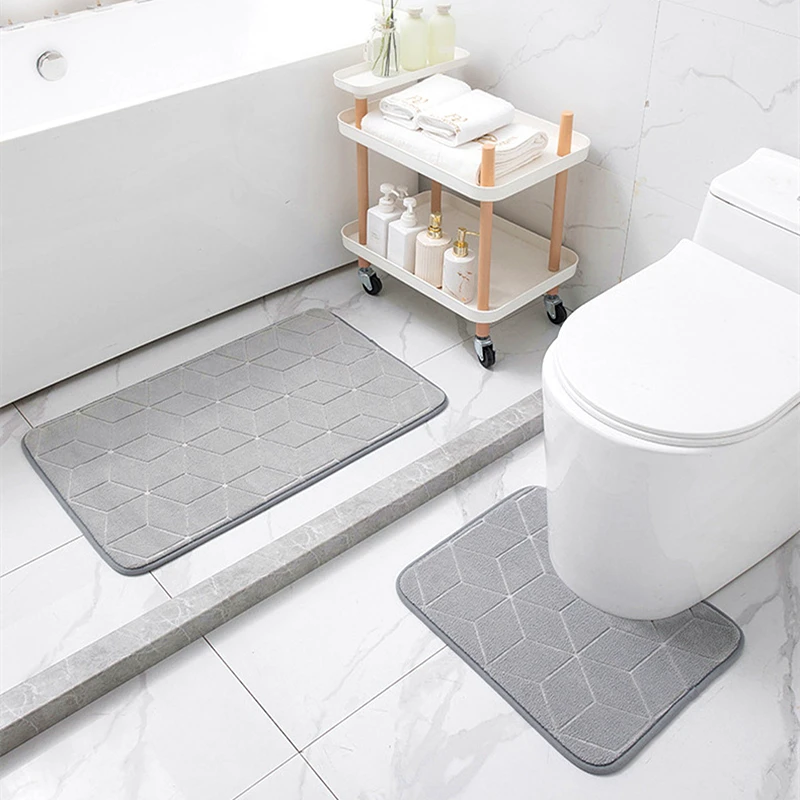 2 Pieces Bathroom Toilet Mat Set 50x80cm Anti Slip Bath Mat 50x40cm U Shaped Pedestal Rug Absorbent Bathroom Carpet Set Foot Mat