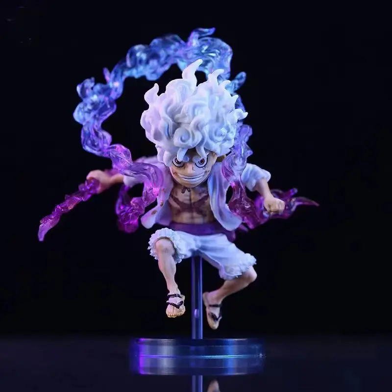 Genuino 10cm Mini One Piece Luffy Gear 5 figura de acción sol Dios Nika estatua Anime estatuilla Pvc modelo muñeca colección juguete chico regalo