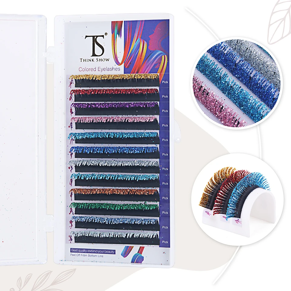 Newcome mix glitter cor extensões de cílios 0.10 d todos os tamanhos beleza cor cílios cílios falsos ferramenta de maquiagem