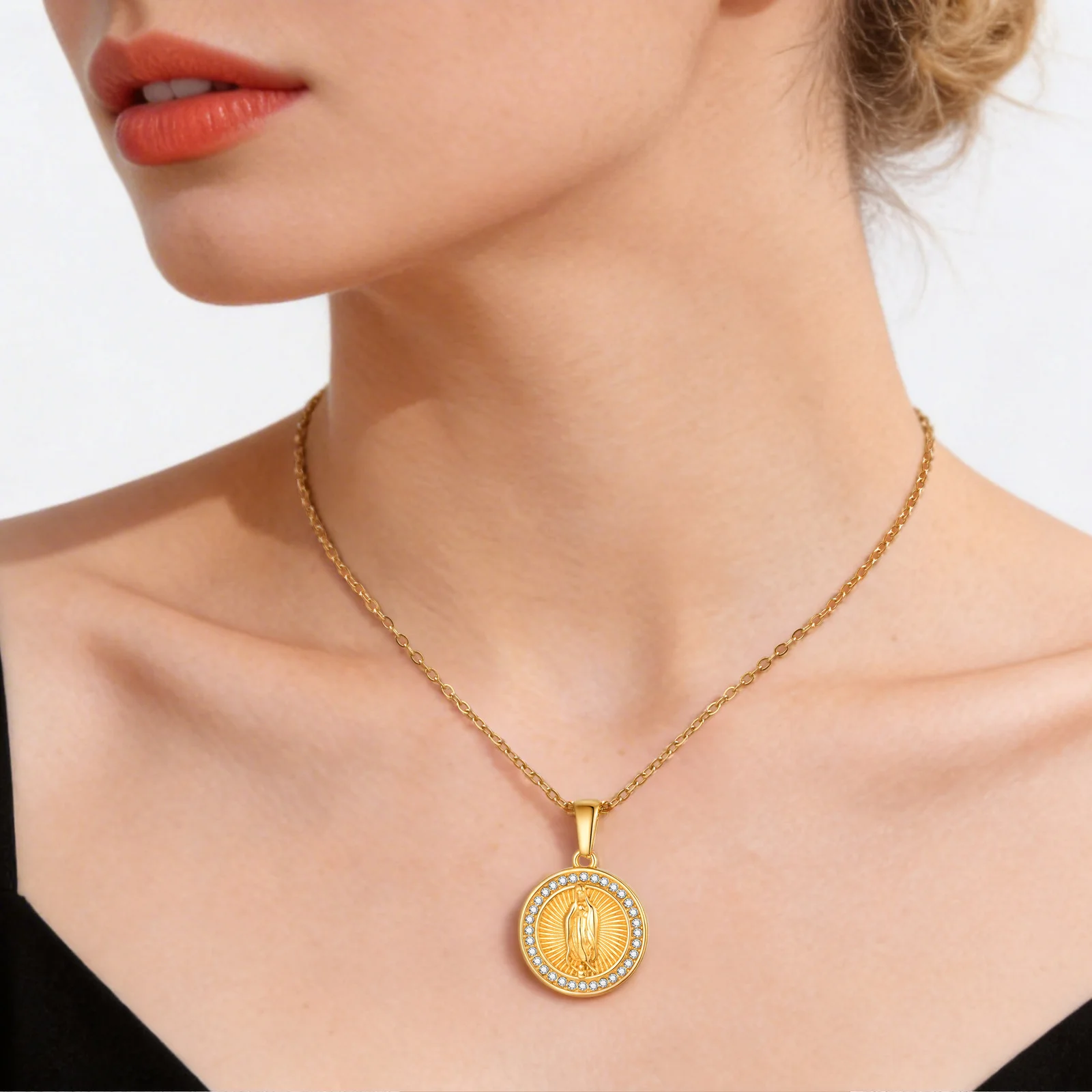 

Vnox Gold Plated Virgin Mary Pendant Necklaces for Women Stainless Steel Zirconia Religious Pendant Necklace Religious Jewelry