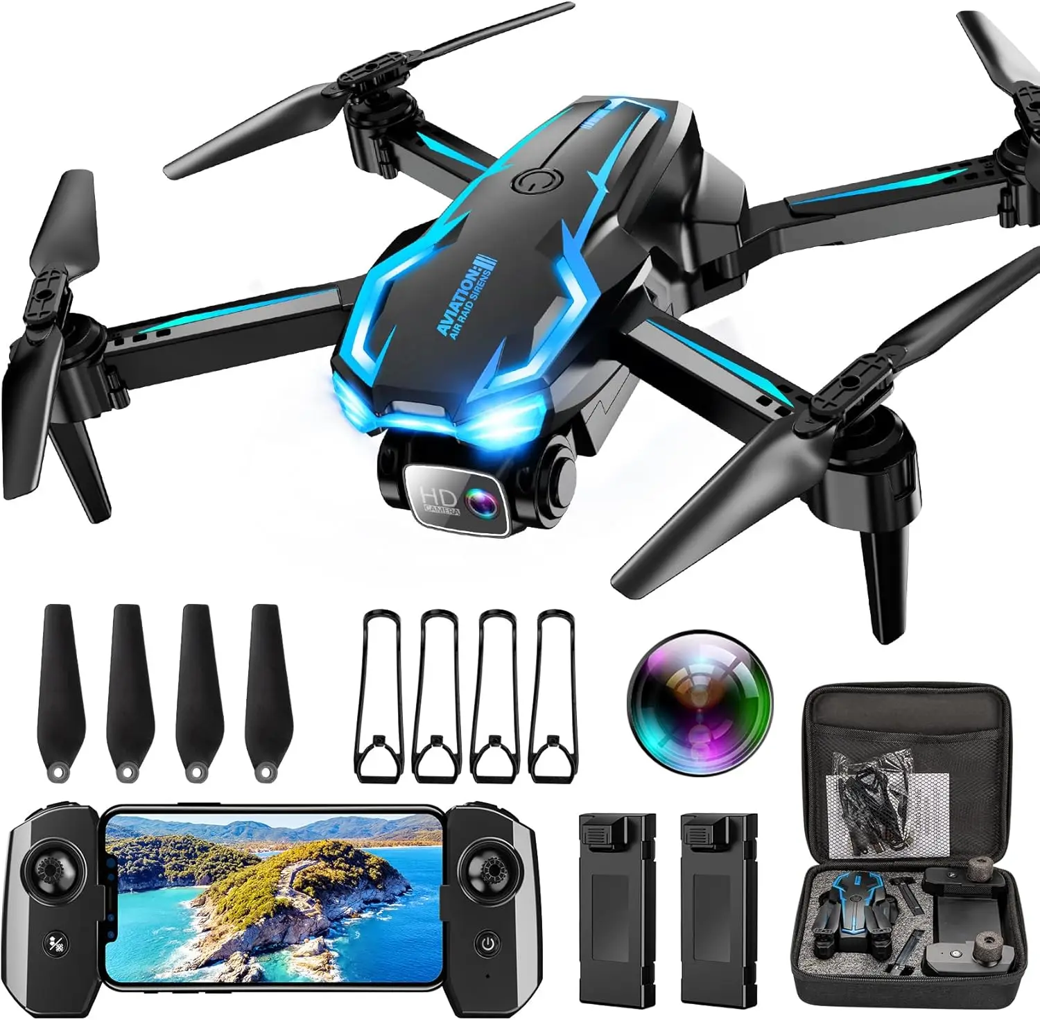 2K HD FPV Drone with Camera, Altitude Hold, One-Key Takeoff/Landing, Foldable & Portable for Beginners