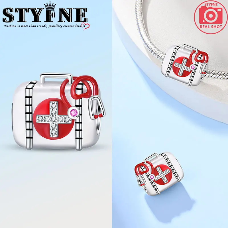 Travel Hobbies 2025 New Year Beads 925 Sterling Silver Red Medical Equipment Box White Cross Charms Women's Jewelry DIY Gift