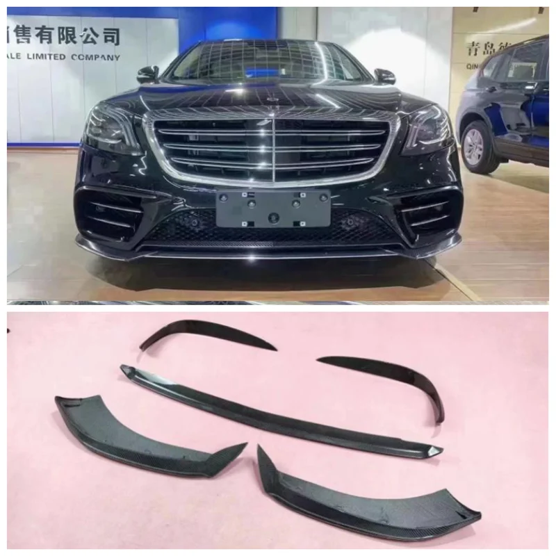 For W222 Mercedes S-Class S450 S560 2019 2020 2021 2022 High Quality Carbon Fiber Bumper Front Lip Diffuser Air Knife Spoiler