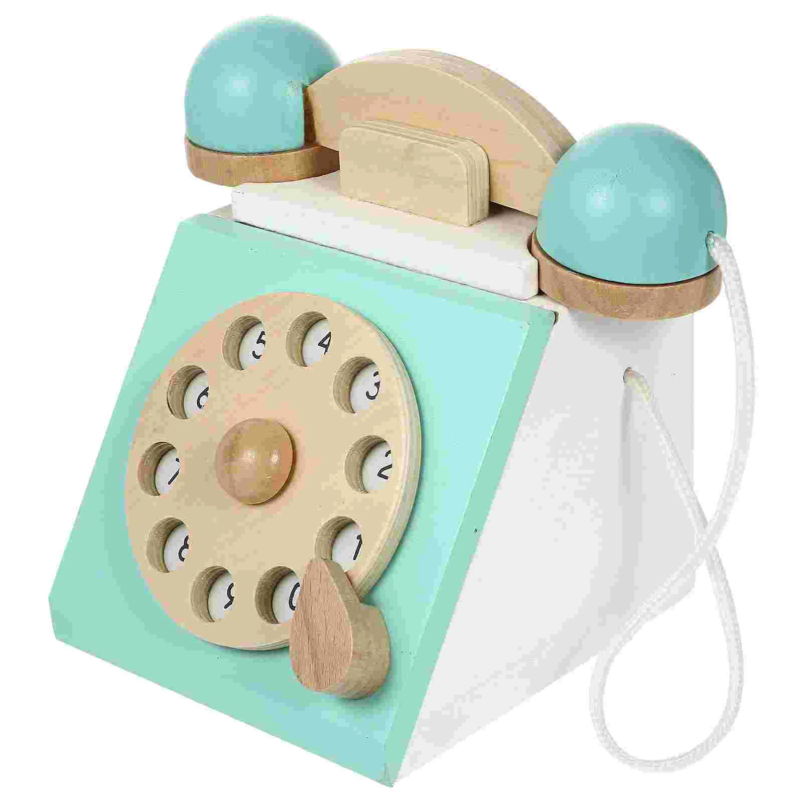 Wooden Telephone Dial Twerking Toys Wired Vintage Simulation Cartoon Parent-child Girls Phones