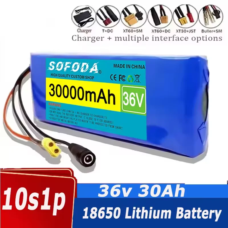 36V battery 100% genuine New 36V 30000mAh 10S1P 18650 lithium-ion rechargeable battery pack 20A with BMS scooter and bicycle