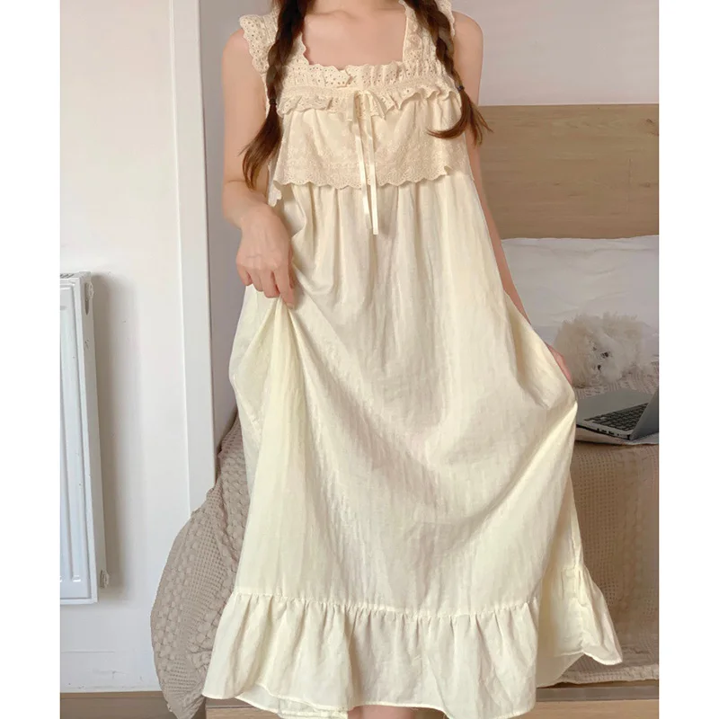 Women Pajamas Garden Style Student Homewear Korean Version Dress Can Be Worn Outside Sleeveless Sweet Girls Nightgowns