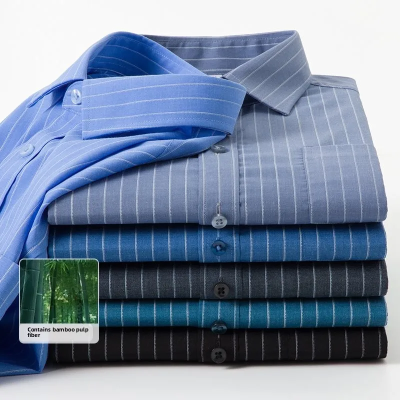

Удобная дышащая мужская рубашка с длинным рукавом из бамбукового волокна, деловая повседневная полосатая рубашка свободного кроя