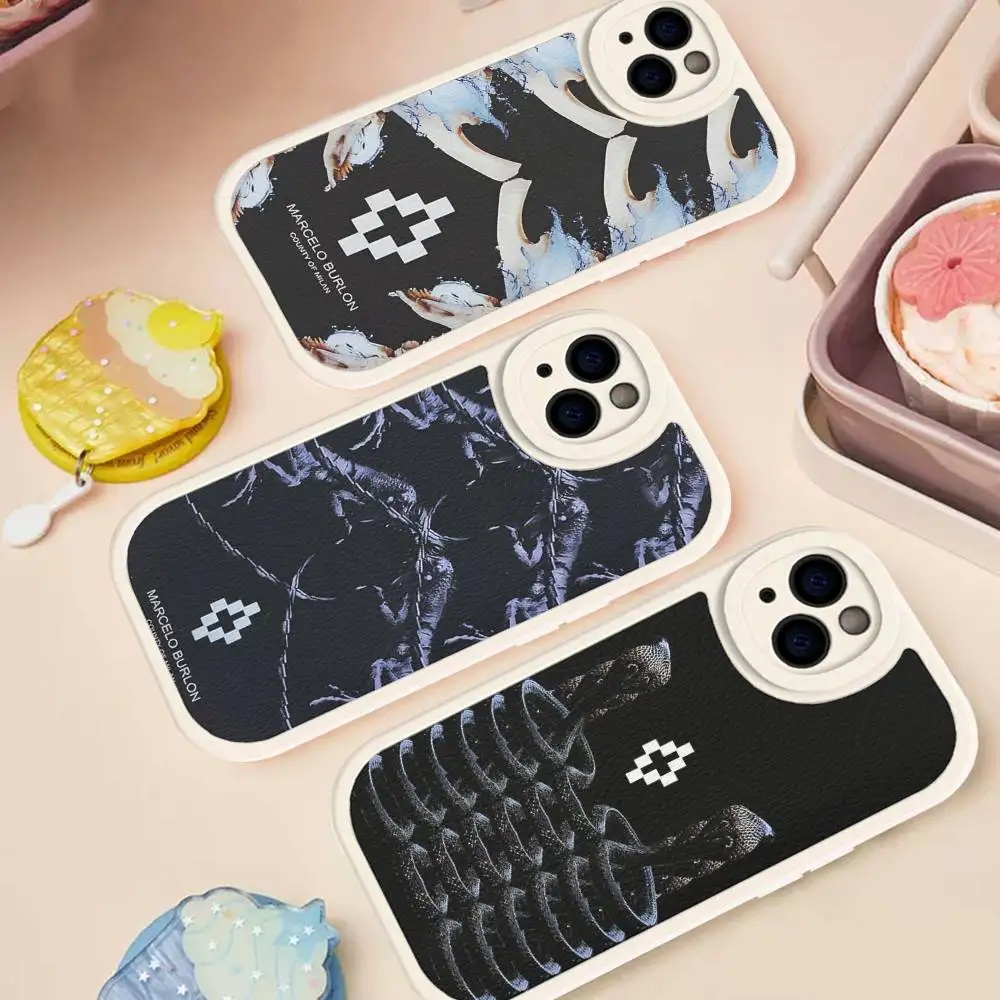 

M-MARCELO B-BURLON Phone Case For IPhone 16 15 14 13 12 11 Pro Max Plus Leather Soft Cover