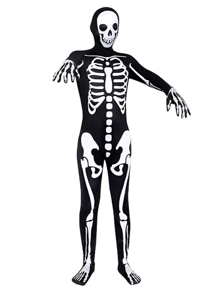 

Halloween skeleton costume, horror drag zombie costume, spoof party, black onesie stage show