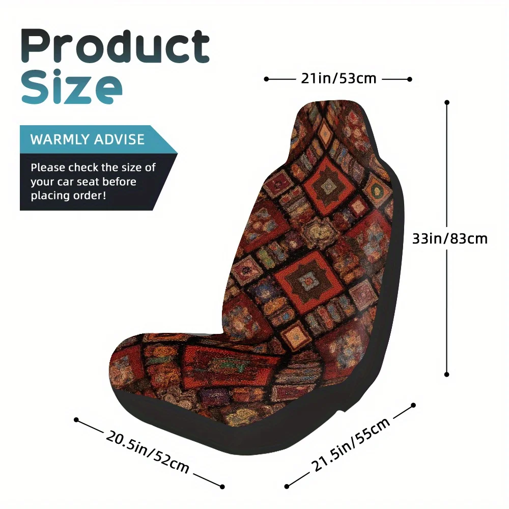 2pcs, Geometric Tribal Diamonds Pattern Front Seat Covers Covers, Ideal For SUVs, Sedans, And Trucks, Durable And Washable, Comp