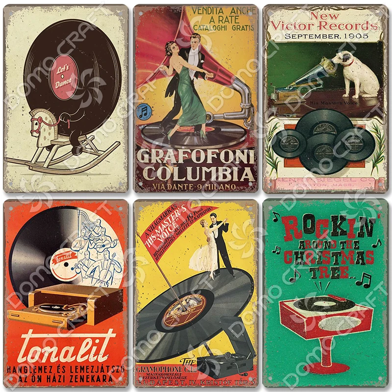 Retro Music Poster Metal Tin Signs Vinyl Record Phonograph Metal Plaque Vintage Wall Decor for Cafe Bar Pub Living Room Home