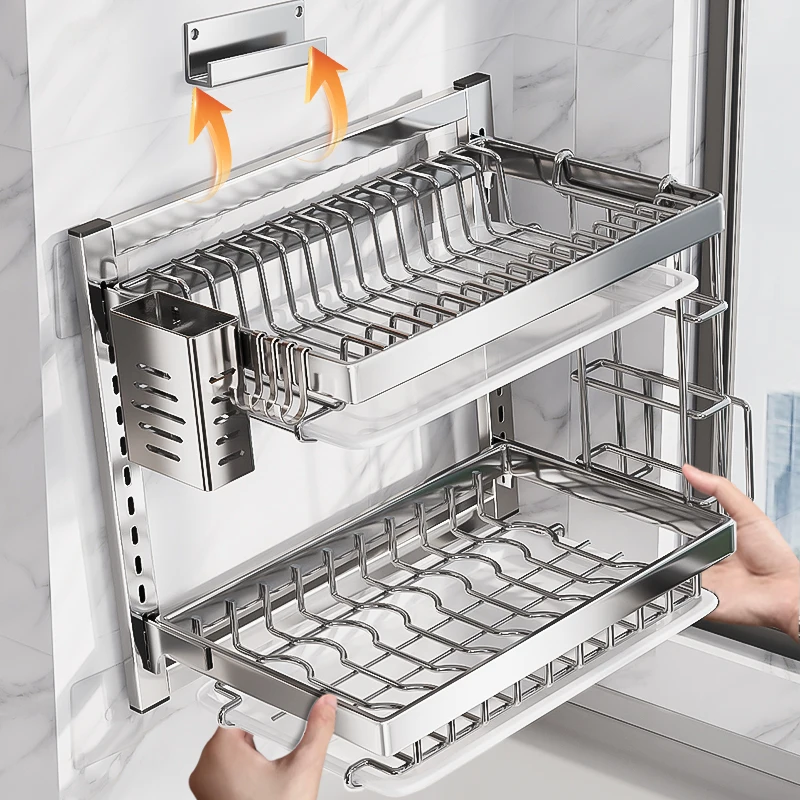 

Modern Simple Stainl Steel Bowl Plate Storage Ra Wall Mounted Kitchen Storage elf No Drilling Needed Di Draining Stand