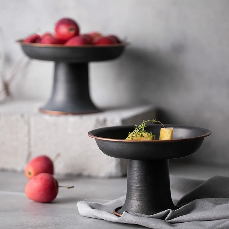 Retro Round Iron High Stand Plate Metal Vintage Cake Dessert Storage Tray Ruffle Fruit Bread Nut Plat Home Desktop Decor