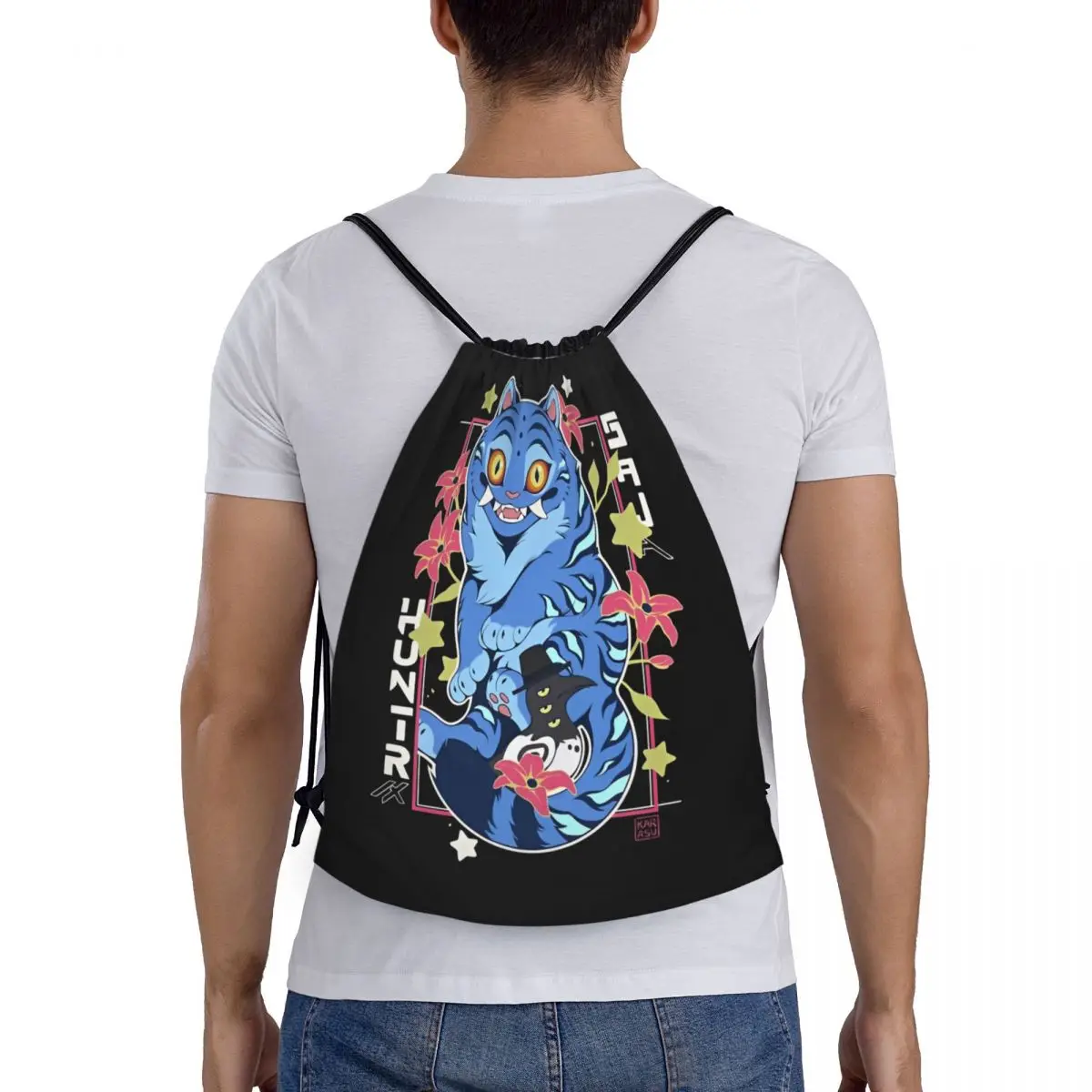 KPop Demon Hunters Huntrix Drawstring Bags Sports Backpack Gym Sackpack Blue Tiger String Bags for Cycling