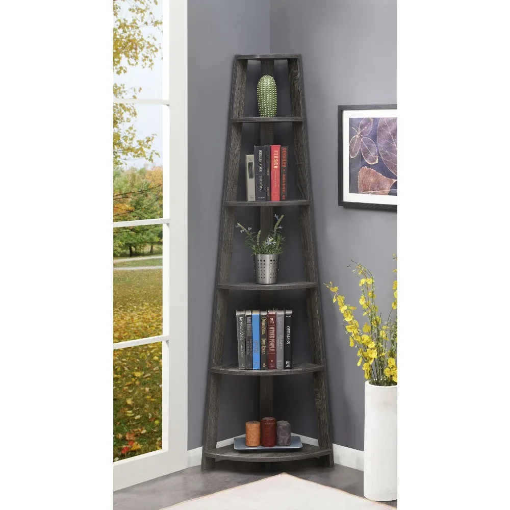 

Newport 6 Tier Corner Bookshelf, Weathered Gray