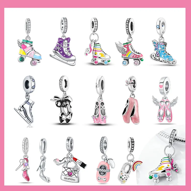 925 prata esterlina brilhante patins e lista de símbolos musicais charme ajuste pulseira colares jóias femininas presente