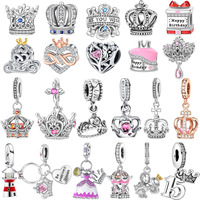 925 Sterling Silver Princess Crown Charm Cake Trojan Bead Pendant Fit Original Necklace Bracelet Women Jewelry Birthday DIY Gift
