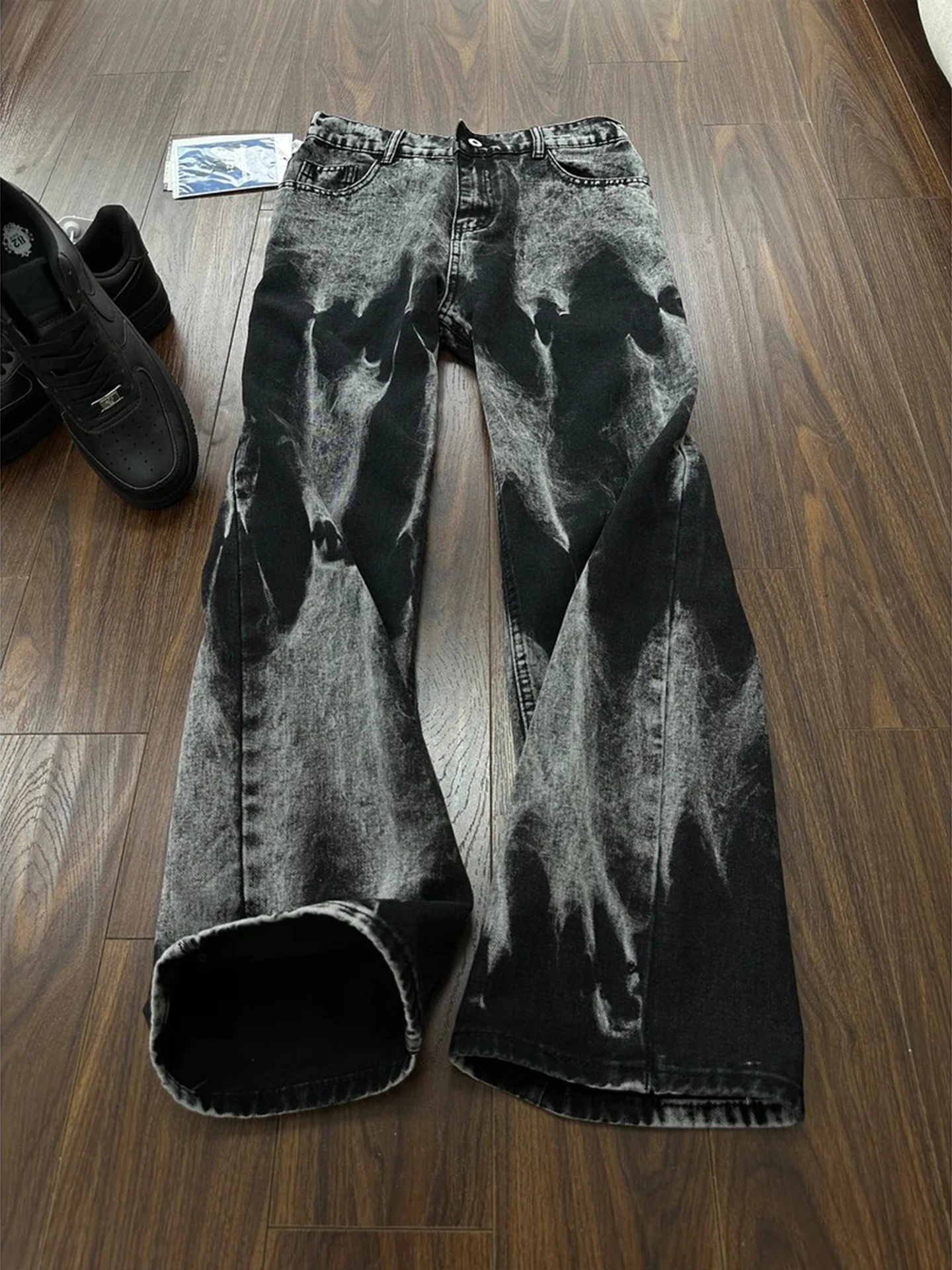 

American Style Tie Dye Micro Flared Jeans Men's Summer Gradient Slim Fit Clean Fit Pants Straight Leg Knife Jeans