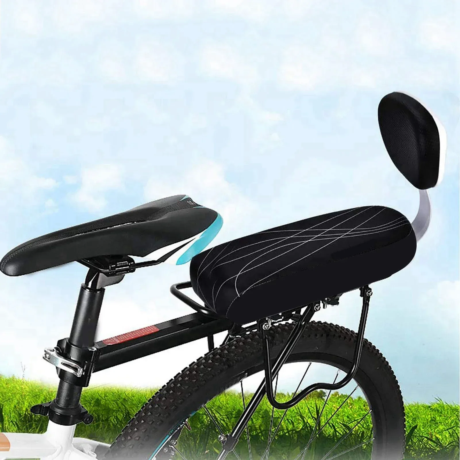 Child Bike Rear Seat Saddle With Handle Armrest Footrest Pedal Kid Bicycle Seat Mat Including Backrest For Cycling Bike Part